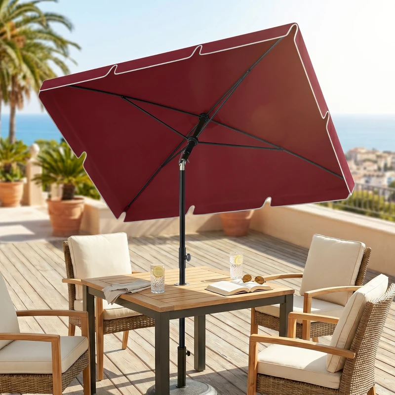 Outsunny 6.5x4ft Rectangle Patio Umbrella Aluminum Tilt Adjustable Garden Parasol Sun Shade Outdoor Canopy Wine Red