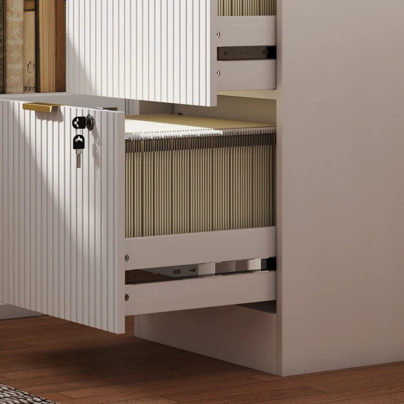 HOMCOM Lockable Filing Cabinet with 4 Fluted Drawers, File Cabinet with Adjustable Hanging Rails for A4 Letter Files, White