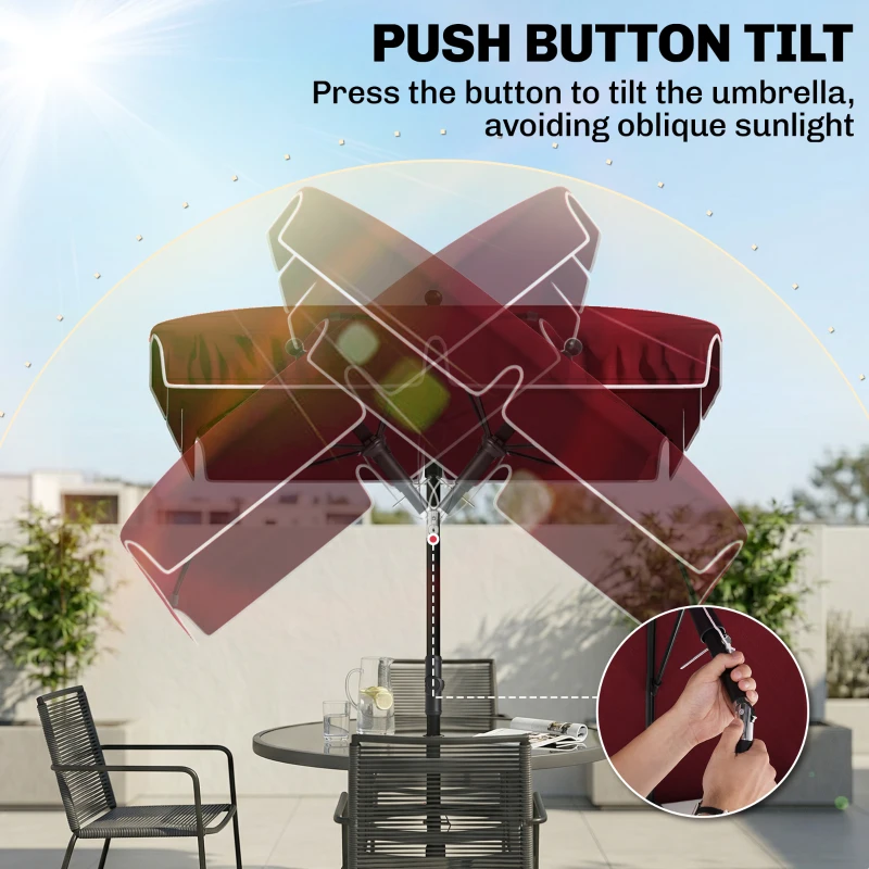 Outsunny 6.5x4ft Rectangle Patio Umbrella Aluminum Tilt Adjustable Garden Parasol Sun Shade Outdoor Canopy Wine Red
