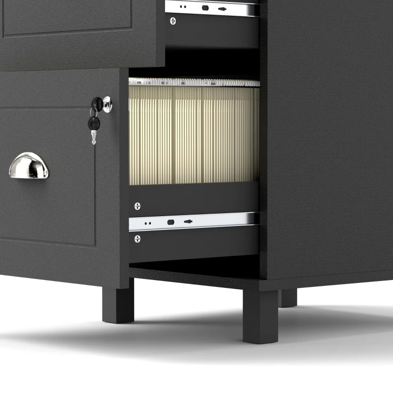HOMCOM 4 Drawer File Cabinet with Lock, Office Filing Cabinet, A4 Letter Size, Hanging File Folders, Black