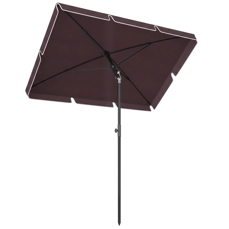 Outsunny 6.5x4ft Rectangle Patio Umbrella Aluminum Tilt Adjustable Garden Parasol Sun Shade Outdoor Canopy Coffee