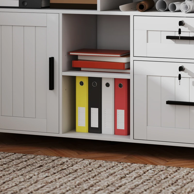 HOMCOM Mobile Printer Stand with Charging Station and USB Ports, Locking Filing Cabinet for A4 and Letter Size, White