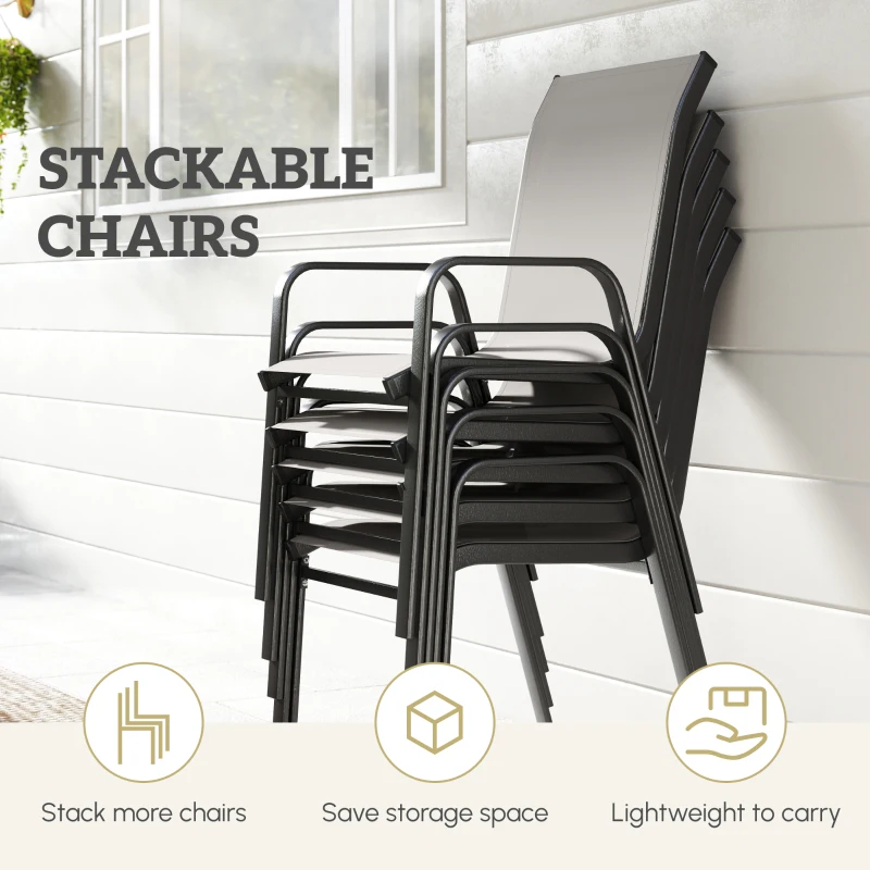 Outsunny Outdoor Dining Sets for 8 with Stackable Chairs, Patio Dining Set with Glass Top Table for Garden, Patio, Backyard, Dark Grey
