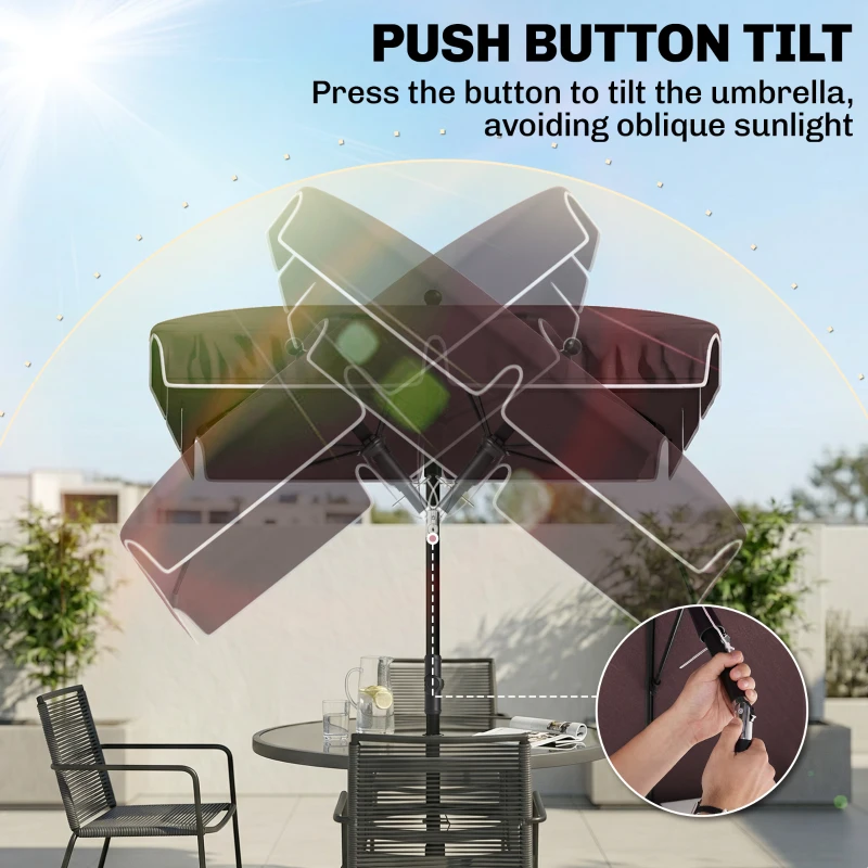 Outsunny 6.5x4ft Rectangle Patio Umbrella Aluminum Tilt Adjustable Garden Parasol Sun Shade Outdoor Canopy Coffee
