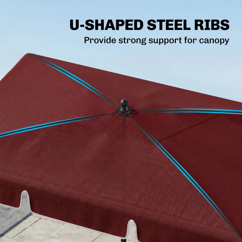 Outsunny 6.5x4ft Rectangle Patio Umbrella Aluminum Tilt Adjustable Garden Parasol Sun Shade Outdoor Canopy Wine Red