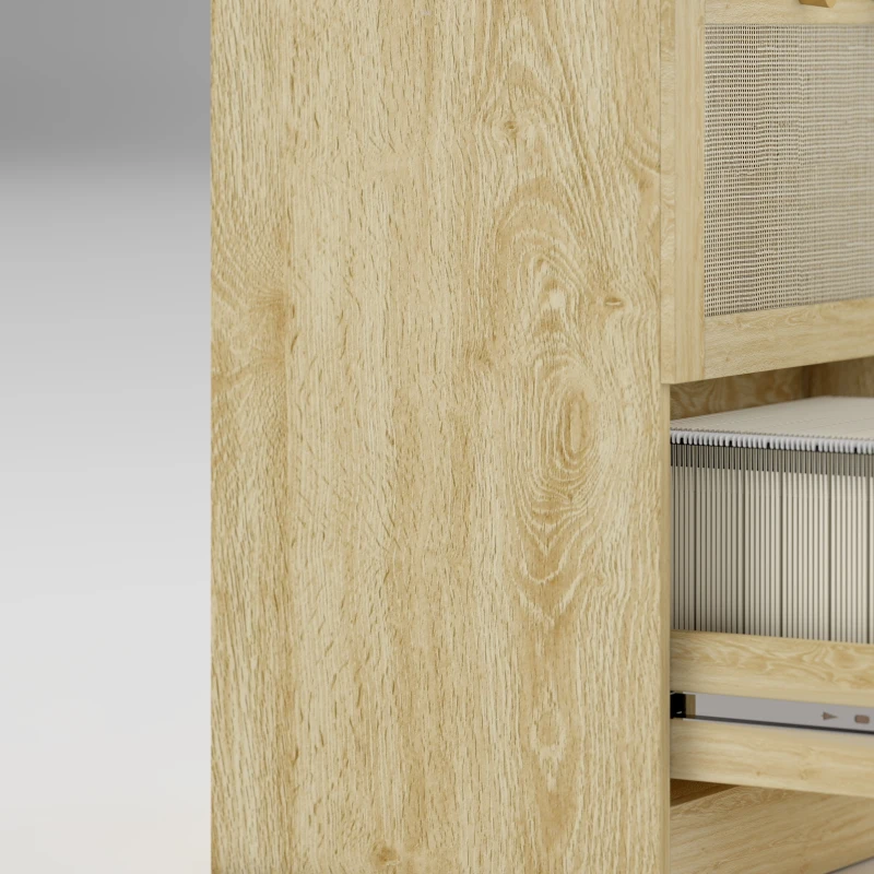 HOMCOM 2 Drawer Filing Cabinet with Lock, Boho File Cabinet for A4 Letter Size Files with Decorative Rattan Accents, Oak