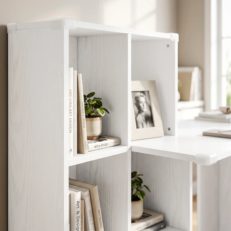 HOMCOM Computer Desk, Office Desk with Bookshelf, File Drawer and Legal Hanging File Holders, White Wood Grain