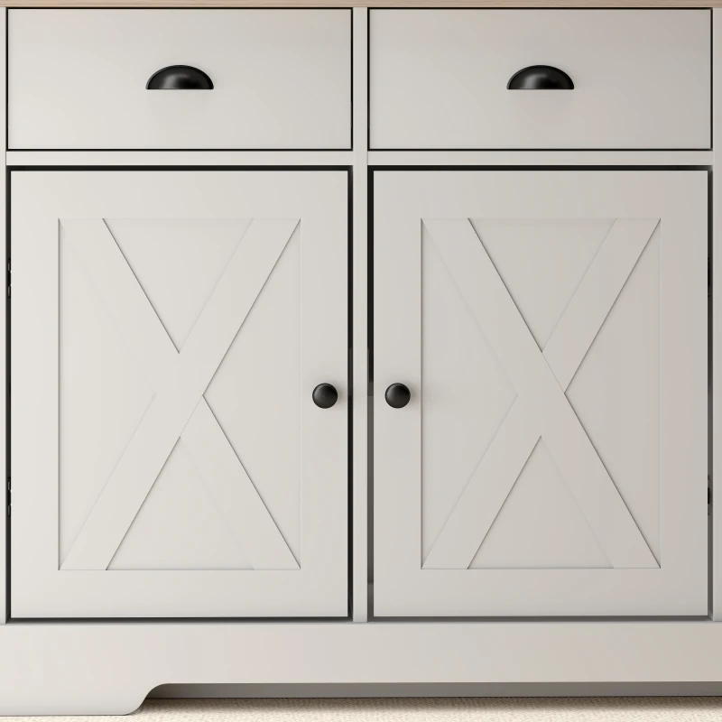 HOMCOM 46.5" Buffet Cabinet, Farmhouse Sideboard with 3 Barn Doors and 3 Drawers for Living Room, Kitchen, White