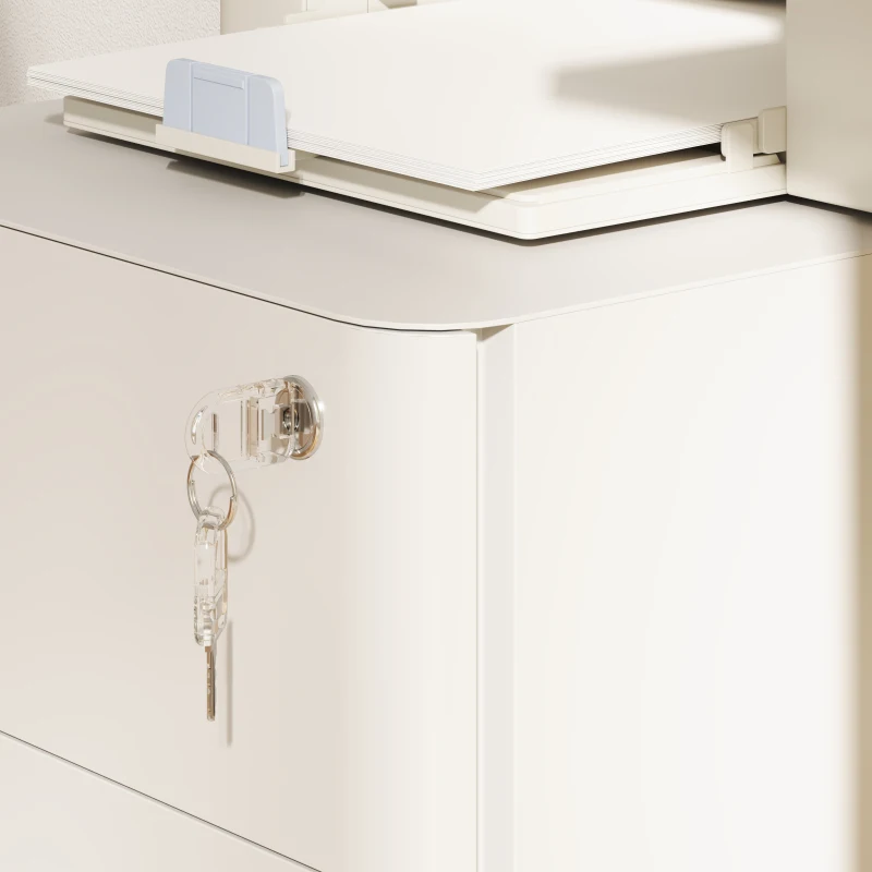 Vinsetto 3 Drawer Filing Cabinet, Lockable Steel Office Storage Cabinet with Hanging Bar for Letter, A4, Legal Files, White