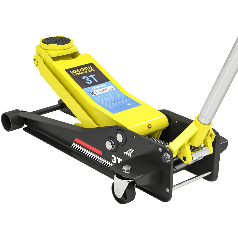 HOMCOM 3 Ton Hydraulic Low Profile Trolley Service Floor Jack Heavy Duty Car Jack with Dual Piston Pump, 3"-19.6" Lifting Range