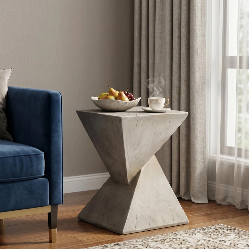 Stylish MGO Accent Table with Realistic Wood-Grain Texture, All-Weather Side Table with Stable 77 Lbs Capacity, 12.5" L x 12.5" W x 18" H, Light Gray
