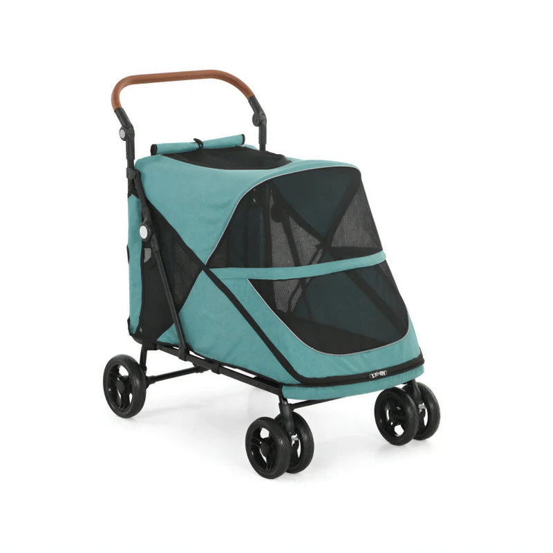 PawHut Dog Stroller Easy Fold Pet Stroller for Large Dogs Up to 66lbs with 4-Wheel Shock Absorption & One-Foot Brake Turquoise