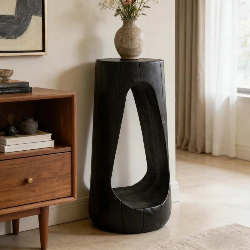 Modern End Table with Unique Wood Grain Texture and All-Weather Durability, Sturdy Side Table with 200 Lbs Capacity, 15" L x 15" W x 26.5" H, Black