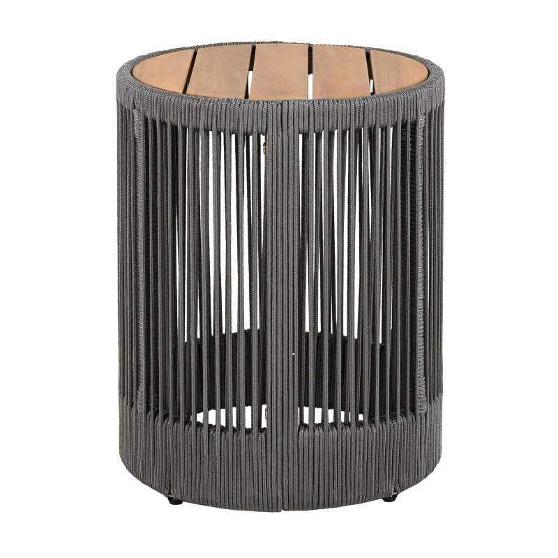 2-Piece Side Table Set with Woven Rope Design, Outdoor Round Table Set for Patio and Poolside, 41" L x 41" W x 32.5" H, Grey+Natural+Teak