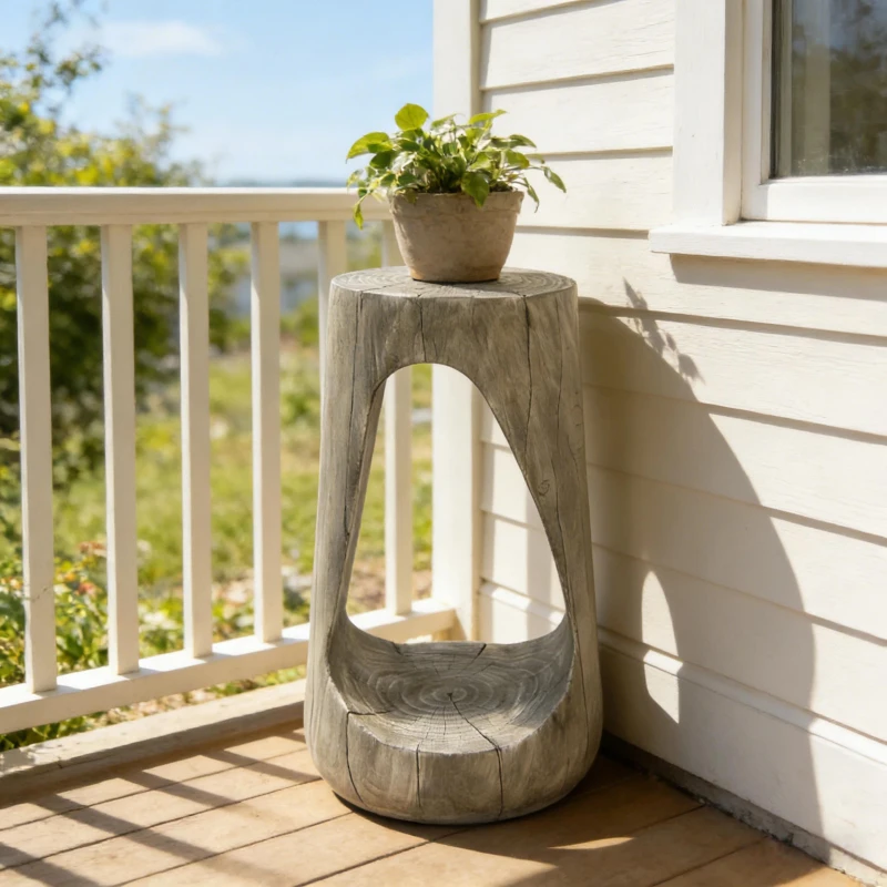 Modern End Table with Unique Wood Grain Texture and All-Weather Durability, Sturdy Side Table with 200 Lbs Capacity, 15" L x 15" W x 26.5" H, Grey