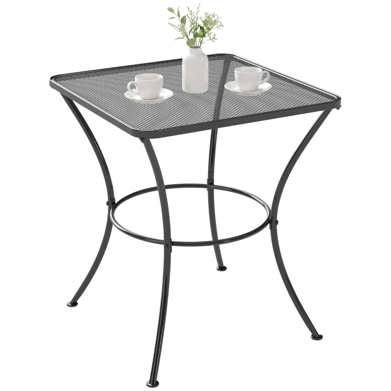 Outsunny Square Garden Metal Bistro Table Outdoor Patio Coffee Side Desk 23.6" x 23.6" x 27.6" Black