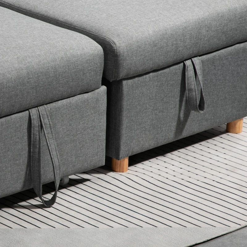 HOMCOM 83" Sofa Bed, Pull Out Sleeper L Shaped Sectional Couch with Reversible Storage Chaise, Wide and Deep Seat, Light Grey