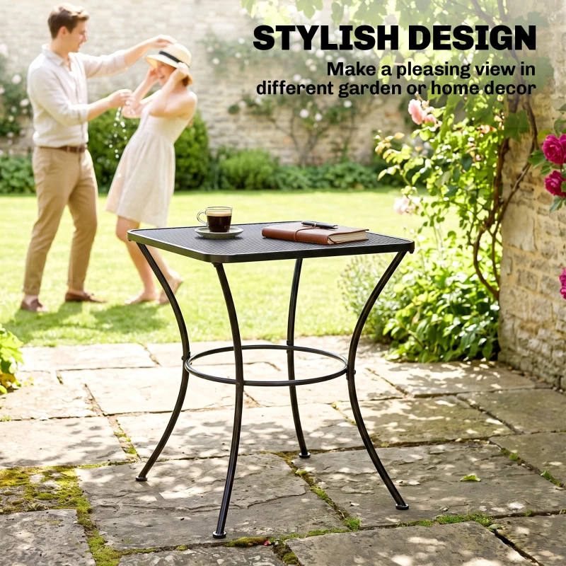 Outsunny Square Garden Metal Bistro Table Outdoor Patio Coffee Side Desk 23.6" x 23.6" x 27.6" Black