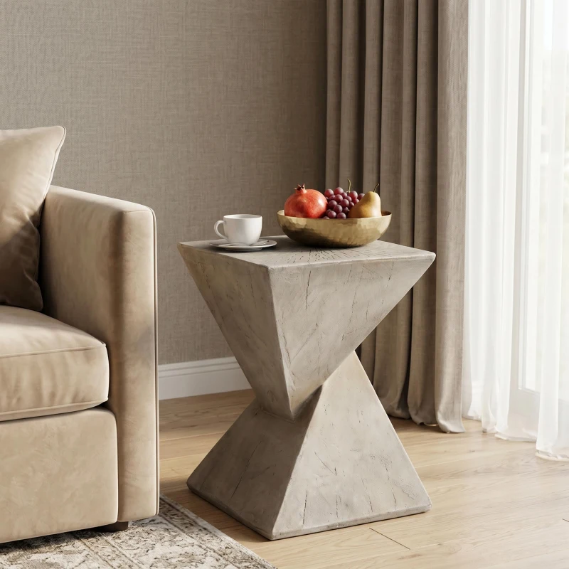 Stylish MGO Accent Table with Realistic Wood-Grain Texture, All-Weather Side Table with Stable 77 Lbs Capacity, 12.5" L x 12.5" W x 18" H, Light Gray