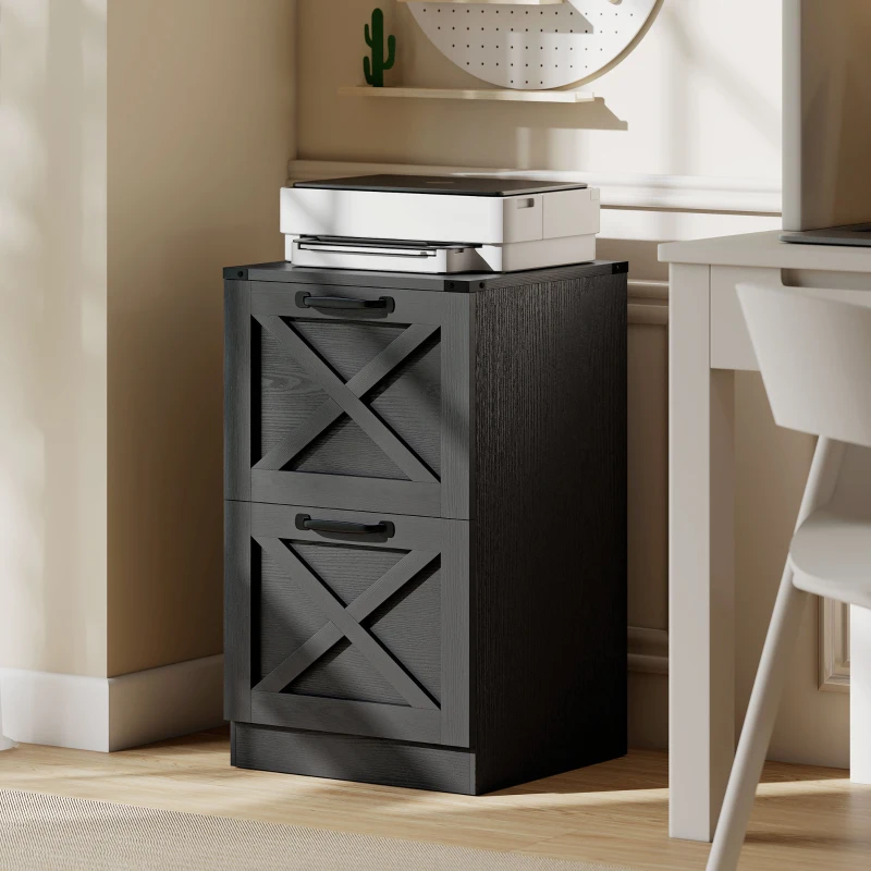 HOMCOM 2 Drawer File Cabinet with Silent Slides, Vertical Farmhouse Filing Cabinet Fits Letter/A4 Size Home Office, Black