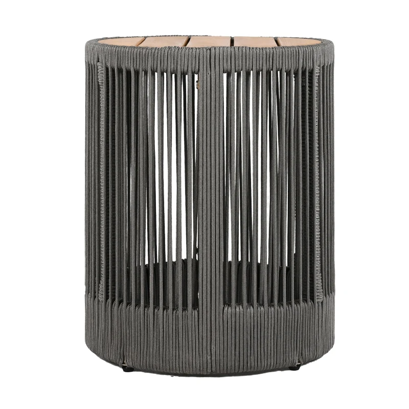 Outdoor Side Table with Rope-Wrapped Iron Frame, Sturdy End Table with Rustic-Modern Design, 15" L x 15" W x 18.5" H, Grey+Natural+Teak