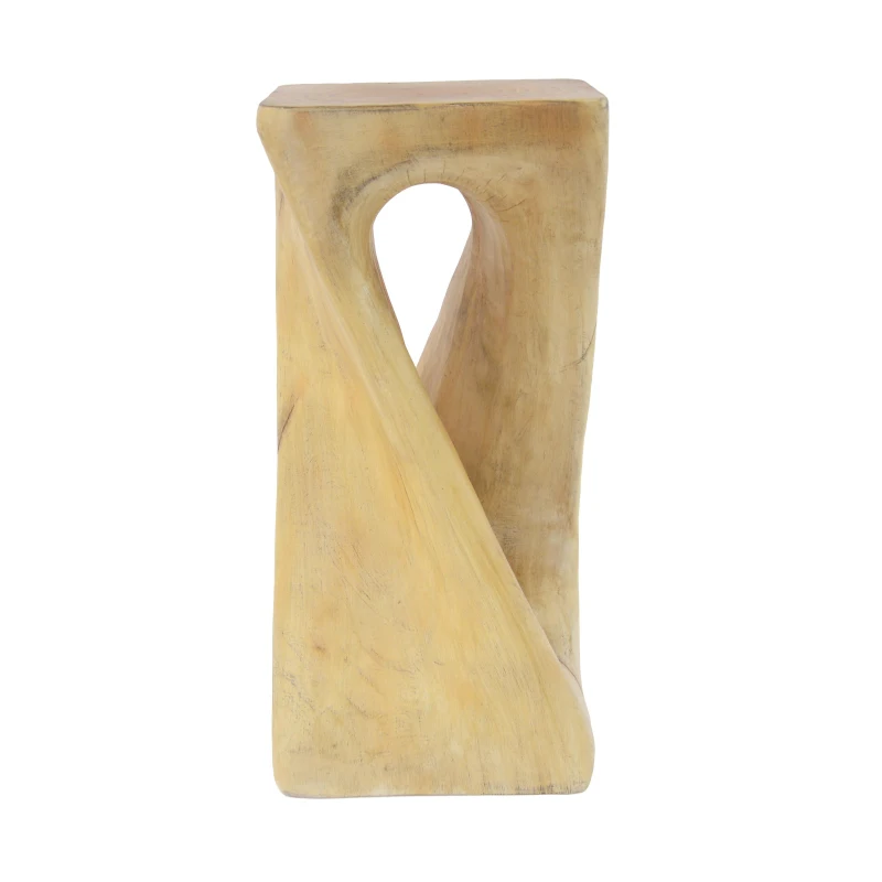 Sculptural MGO Accent Table with Unique Wood-Grain Texture, All-Weather Side Table with 200 Lbs Capacity, 12.5" L x 12.5" W x 27" H, Natural