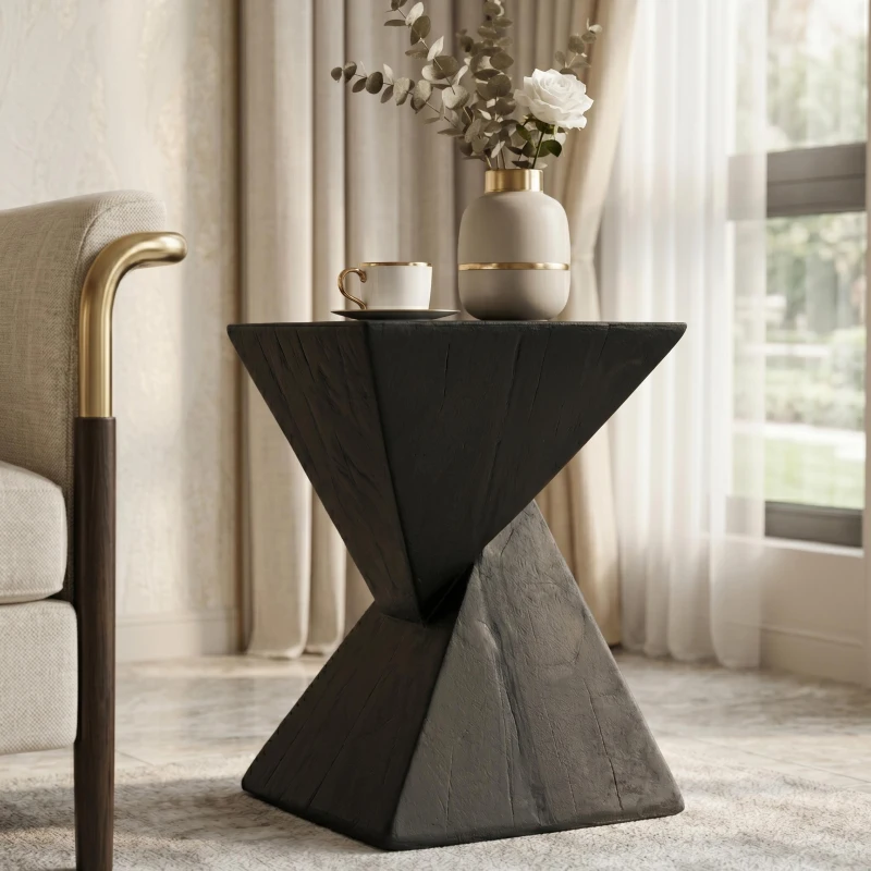 Stylish MGO Accent Table with Realistic Wood-Grain Texture, All-Weather Side Table with Stable 77 Lbs Capacity, 12.5" L x 12.5" W x 18" H, Black