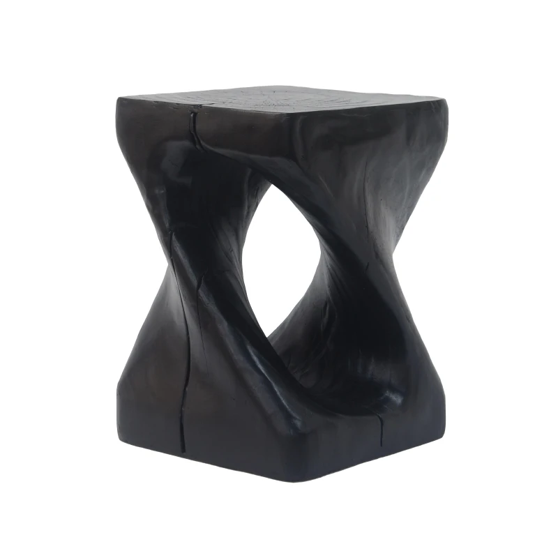 Twisted Hourglass Accent Side Table with MGO Composite, All-Weather End Table with UV-/Water-Resistant Finish, 11.5" L x 11.5" W x 16" H, Black