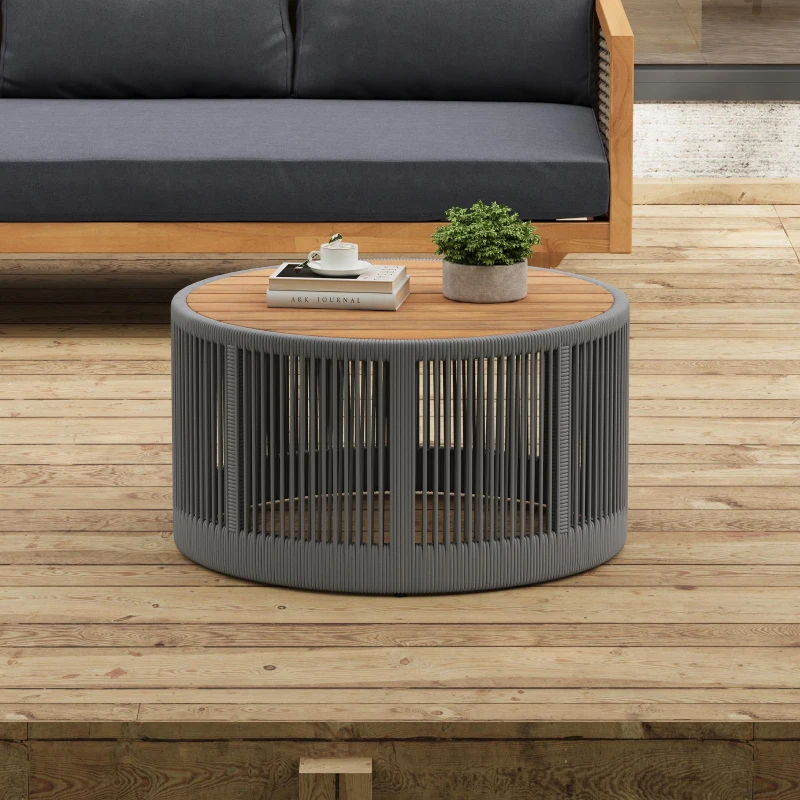 Outdoor Coffee Table with 220 Lbs Capacity, Weather-Resistant Rustic Center Table for Garden, 26" L x 26" W x 14" H, Grey+Natural+Teak