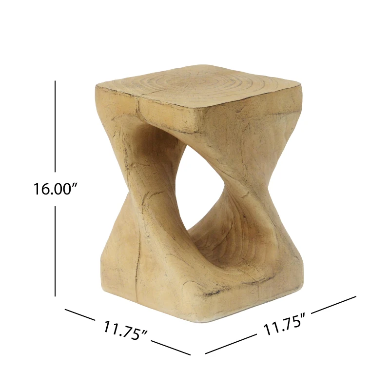 Twisted Hourglass Accent Side Table with MGO Composite, All-Weather End Table with UV-/Water-Resistant Finish, 11.5" L x 11.5" W x 16" H, Natural
