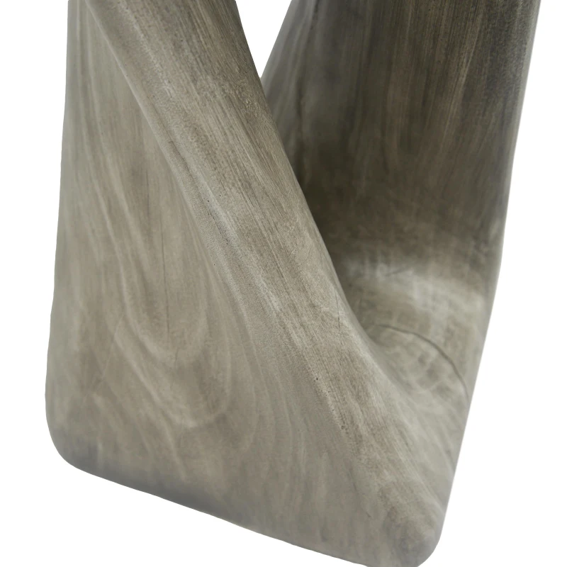 Sculptural MGO Accent Table with Unique Wood-Grain Texture, All-Weather Side Table with 200 Lbs Capacity, 12.5" L x 12.5" W x 27" H, Grey