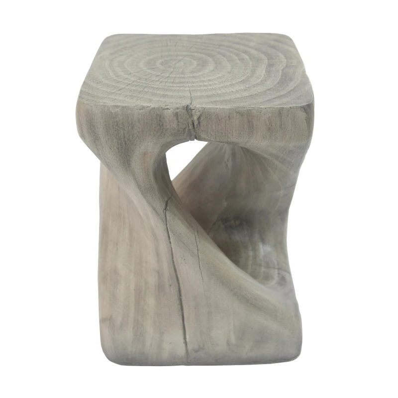 Twisted Hourglass Accent Side Table with MGO Composite, All-Weather End Table with UV-/Water-Resistant Finish, 11.5" L x 11.5" W x 16" H, Grey