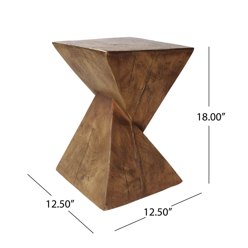 Stylish MGO Accent Table with Realistic Wood-Grain Texture, All-Weather Side Table with Stable 77 Lbs Capacity, 12.5" L x 12.5" W x 18" H, Natural