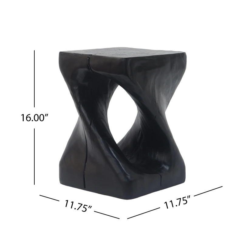 Twisted Hourglass Accent Side Table with MGO Composite, All-Weather End Table with UV-/Water-Resistant Finish, 11.5" L x 11.5" W x 16" H, Black