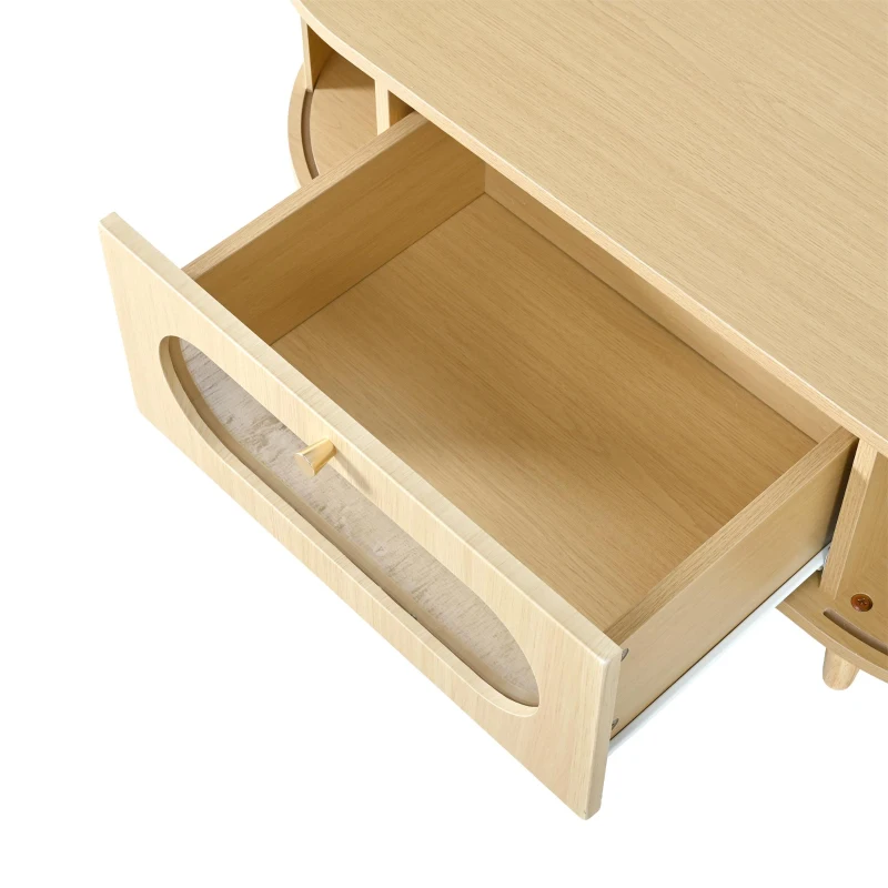 Living Room Coffee Table with Roll-Up Door Storage, Minimalist Center Table with MDF Veneer Top, 39.5" L x 19.5" W x 14" H, Natural Wood