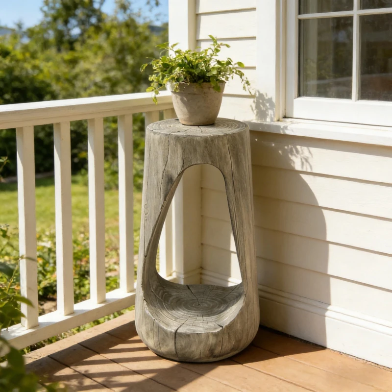 Modern End Table with Unique Wood Grain Texture and All-Weather Durability, Sturdy Side Table with 200 Lbs Capacity, 15" L x 15" W x 26.5" H, Grey