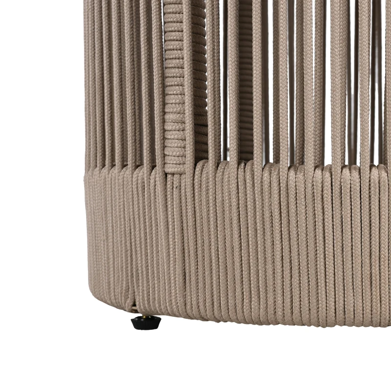 Outdoor Side Table with Rope-Wrapped Iron Frame, Sturdy End Table with Rustic-Modern Design, 15" L x 15" W x 18.5" H, Beige+Natural+Teak