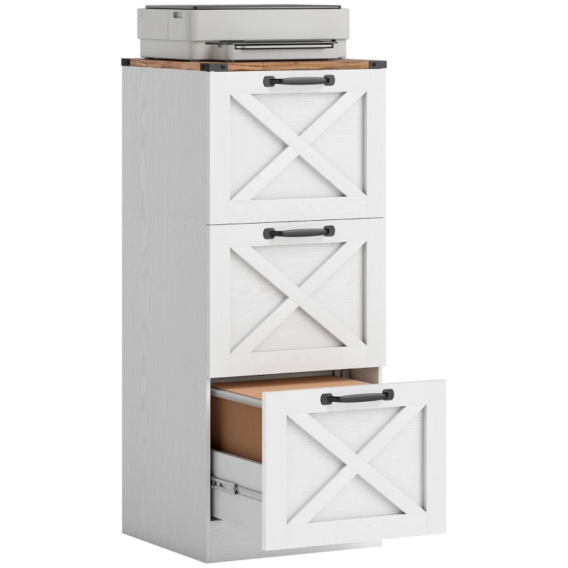 HOMCOM 3 Drawer File Cabinet with Silent Slides, Vertical Farmhouse Filing Cabinet Fits Letter/A4 Size Home Office, White