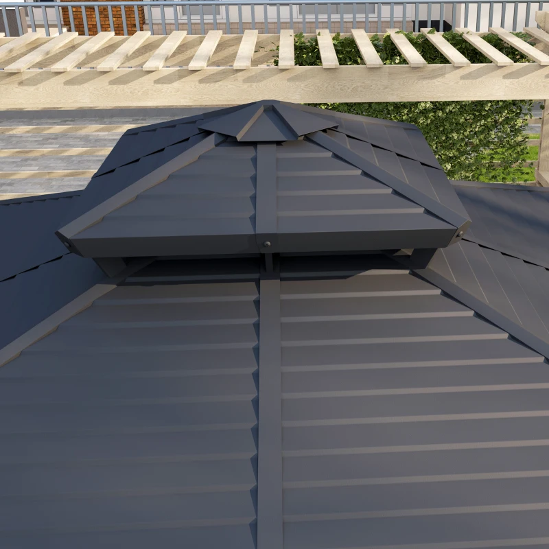 Outsunny 10' x 10' Hardtop Gazebo, Sun Shelter with Double Tier Metal Roof, Mosquito Netting, and Hanging Hook, Light Grey