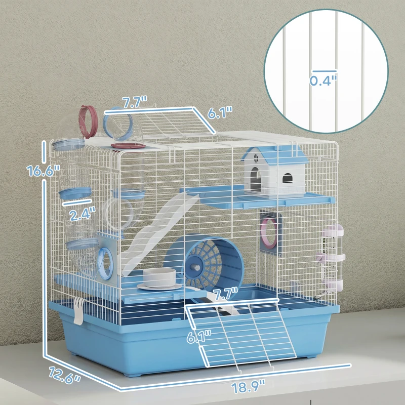 PawHut Hamster Cage, 3-Tier Small Animal Cage with Exercise Wheel, Food Bowl, Water Bottle, House, Tunnels, Ramps