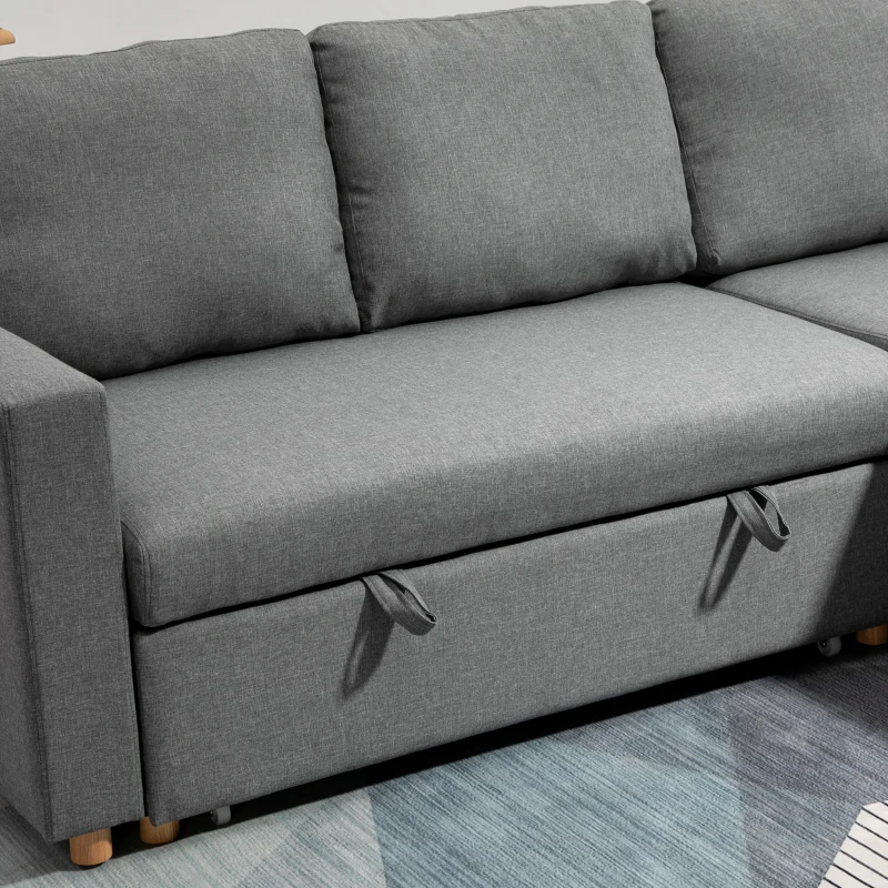 HOMCOM 83" Sofa Bed, Pull Out Sleeper L Shaped Sectional Couch with Reversible Storage Chaise, Wide and Deep Seat, Light Grey