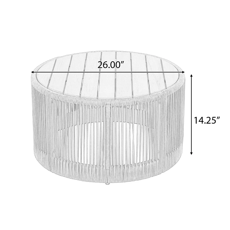 2-Piece Side Table Set with Woven Rope Design, Outdoor Round Table Set for Patio and Poolside, 41" L x 41" W x 32.5" H, Grey+Natural+Teak