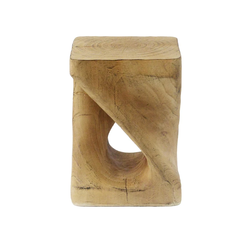 Twisted Hourglass Accent Side Table with MGO Composite, All-Weather End Table with UV-/Water-Resistant Finish, 11.5" L x 11.5" W x 16" H, Natural
