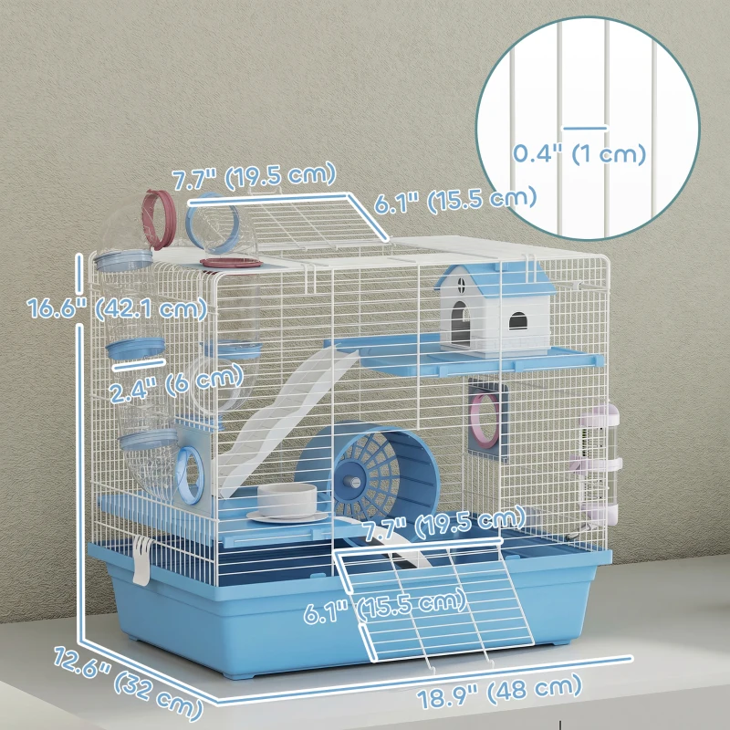PawHut Hamster Cage, 3-Tier Small Animal Cage with Excerise Wheel, Food Bowl, Water Bottle, House, Tunnels, Ramps