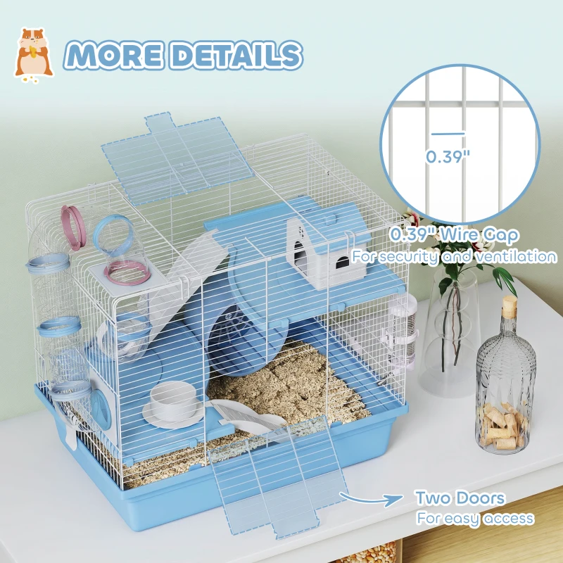 PawHut Hamster Cage, 3-Tier Small Animal Cage with Exercise Wheel, Food Bowl, Water Bottle, House, Tunnels, Ramps