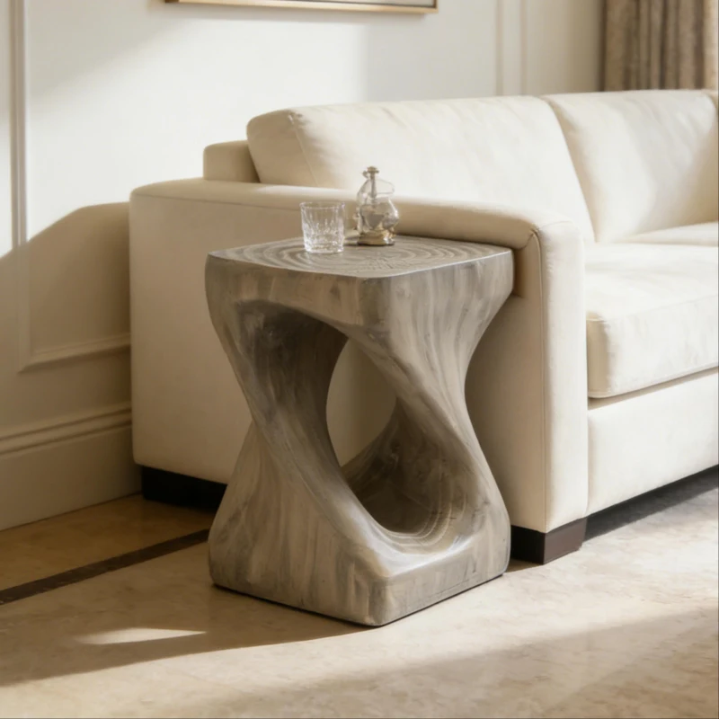 Twisted Hourglass Accent Side Table with MGO Composite, All-Weather End Table with UV-/Water-Resistant Finish, 11.5" L x 11.5" W x 16" H, Grey