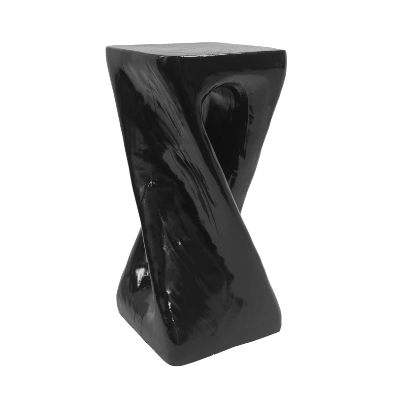 Sculptural MGO Accent Table with Unique Wood-Grain Texture, All-Weather Side Table with 200 Lbs Capacity, 12.5" L x 12.5" W x 27" H, Black
