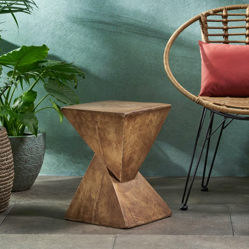 Stylish MGO Accent Table with Realistic Wood-Grain Texture, All-Weather Side Table with Stable 77 Lbs Capacity, 12.5" L x 12.5" W x 18" H, Natural