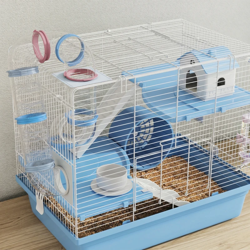 PawHut Hamster Cage, 3-Tier Small Animal Cage with Exercise Wheel, Food Bowl, Water Bottle, House, Tunnels, Ramps