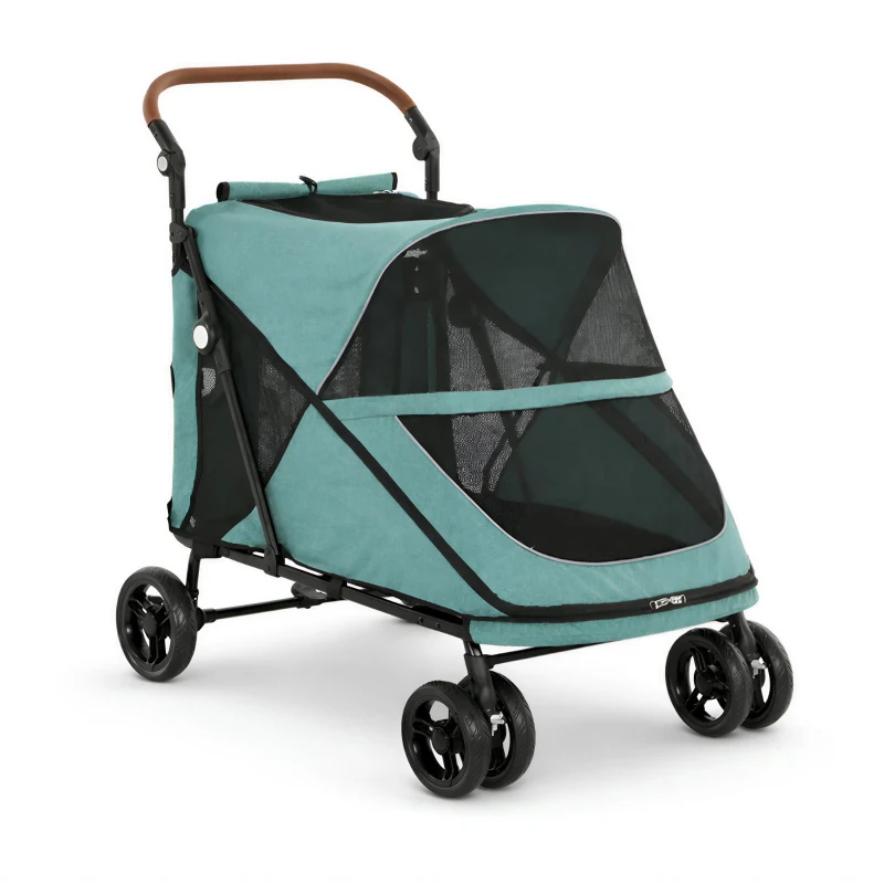 PawHut Dog Stroller Easy Fold Pet Stroller for Large Dogs Up to 66lbs with 4-Wheel Shock Absorption & One-Foot Brake Turquoise